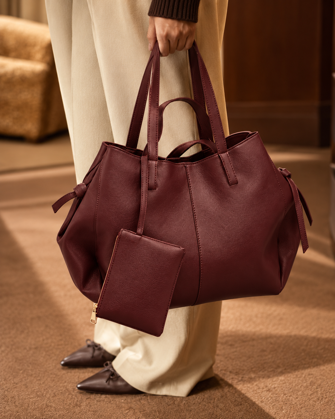 Sac Cabas avec Pochette — Bordeaux